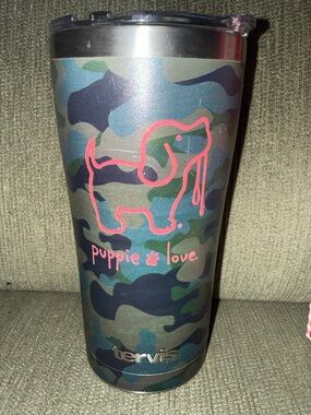 Stainless Steel BPA FREE TERVIS Camo Tumbler with Neon Pink Pup HOT/COLD hours!